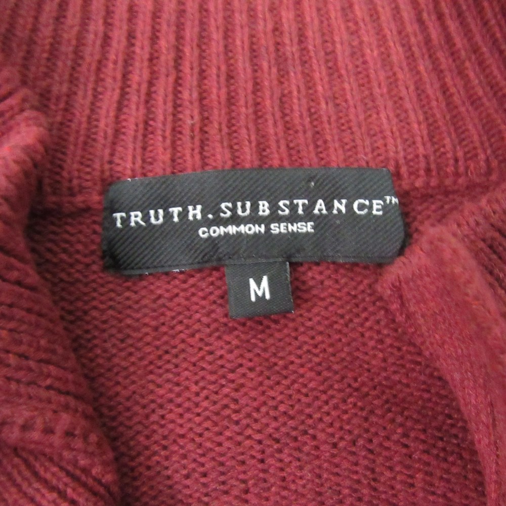 Truth Substance Mens Chunky Sweater M Maroon Red Mock Neck 1/4 Button Pullover - Picture 3 of 9